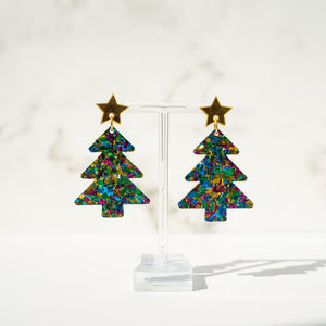 Christmas Tree Colourful Glitter Earring